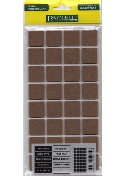25X25 mm Yapışkanlı Kahverengi Keçe – Zemin Koruyucu & Gürültü Önleyici – 28 Adet Keçe