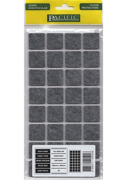 25X25 mm Yapışkanlı Kahverengi Keçe – Zemin Koruyucu & Gürültü Önleyici – 28 Adet Keçe
