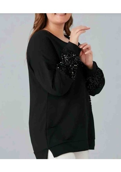 Kadın Büyük Beden Önü Pul Payetli Kristal Kumaş Bluz fiyatları