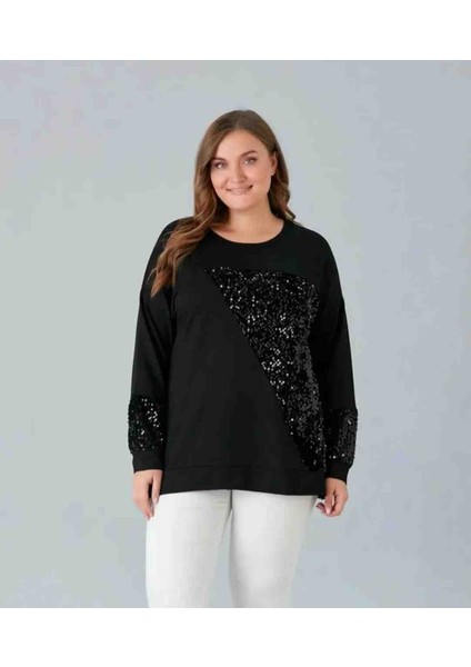 Kadın Büyük Beden Önü Pul Payetli Kristal Kumaş Bluz fırsatları