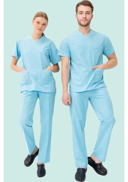 Terycotton V Yaka Bordosu Sağlık Üniforması Santolina Üniforma Doktor Hemşire Çalışanları Için