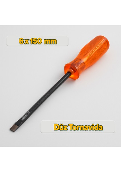Tornavida Uzun Boy Premium Kraft Düz Tornavida Turuncu Plastik Sap 6X150 mm