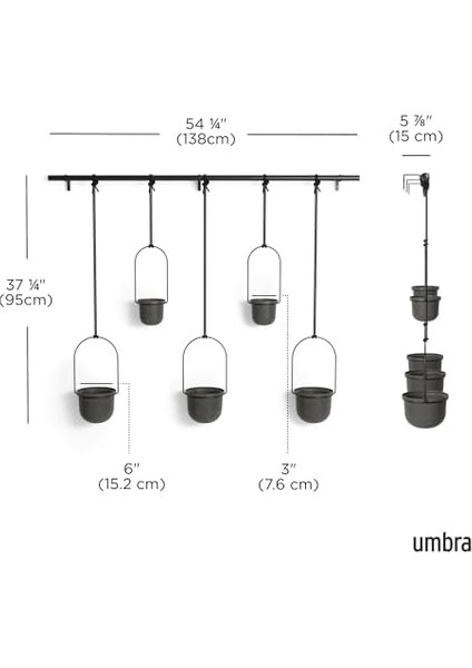 Triflora Vazo, Asma Çiçek Saksısı, Duvar Vazosu, Duvar ve Tavan Montajı Için Çiçek Askısı, 5'li Set, Siyah fiyatları