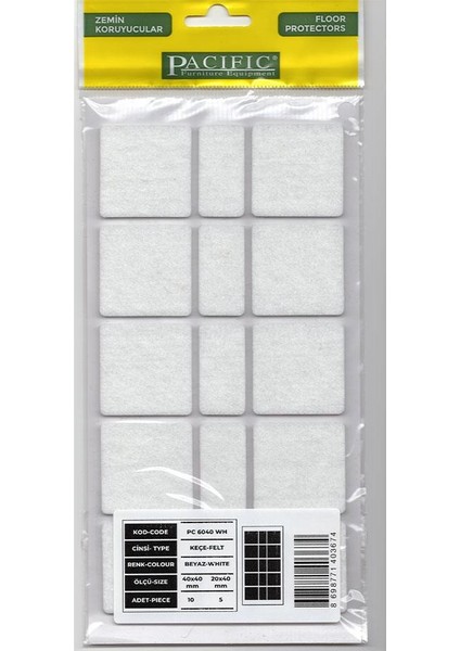 Yapışkanlı Keçe 20X20 & 40X40 mm – 15’li Paket – Mobilya Zemin Koruyucu & Ses Önleyici