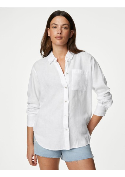 Relaxed Fit Uzun Kollu Keten Gömlek