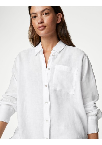 Relaxed Fit Uzun Kollu Keten Gömlek fiyatları