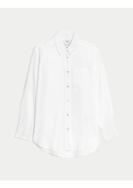 Relaxed Fit Uzun Kollu Keten Gömlek fırsatları