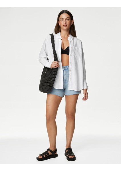 Relaxed Fit Uzun Kollu Keten Gömlek indirimleri