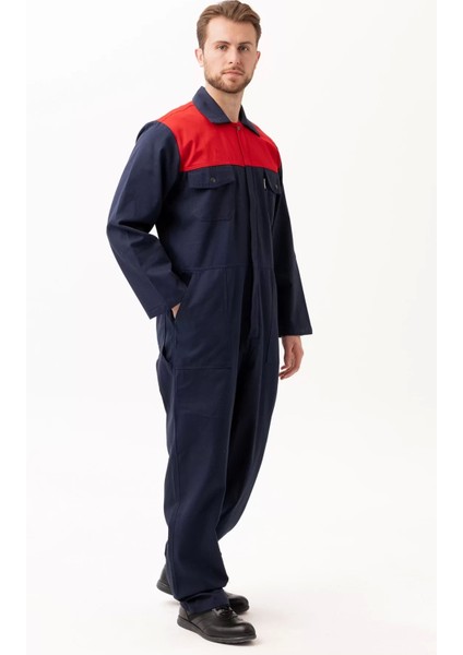 Pamuklu Gabardin Tulum Lacivertkırmızı Iş Güvenliği Carica Yazlık modelleri