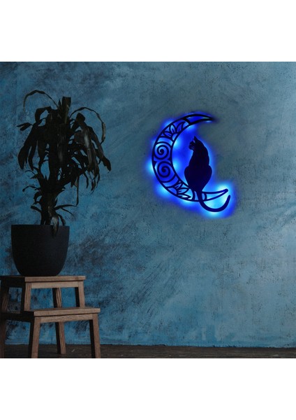 LED Işıklı Aydaki Kedi Figürlü Tablo Duvar Dekorlu Gece Lambası modelleri