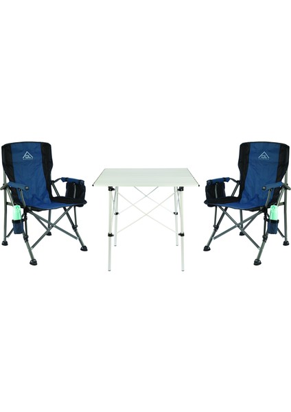 2 Adet Ol Outdoor Mammoth Katlanır Kamp Sandalyesi Mavi+Ol Outdoor Alüminyum Katlanır Kamp Masası