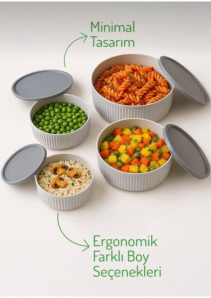 4'lü Yuvarlak Saklama Kabı Seti Çizgili I 2.5lt 1.5lt 0.80LT 0.45LT | Mikrodalga ve Dondurucu Uyumlu fiyatları