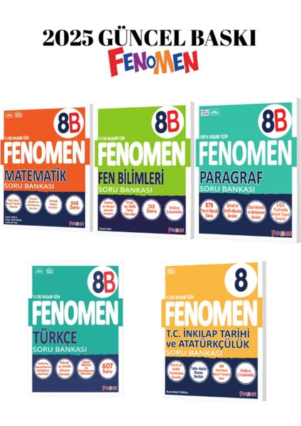 8.sınıf Fen Bilim. Mat Paragraf Türkçe Inkılap B Serisi Soru Ban Seti 5 Kitap