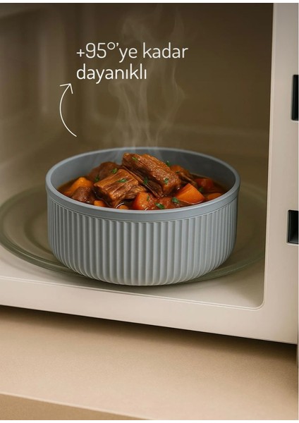 4'lü Yuvarlak Saklama Kabı Seti Çizgili I 2.5lt 1.5lt 0.80LT 0.45LT | Mikrodalga ve Dondurucu Uyumlu modelleri