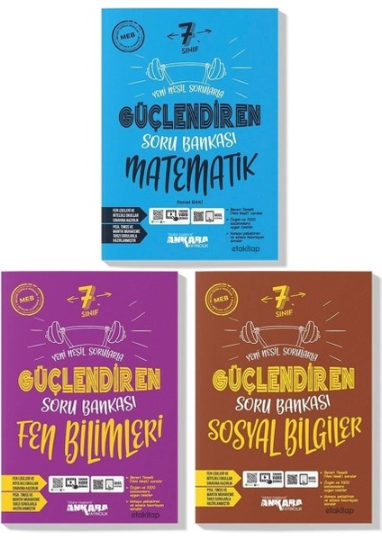 Ankara 7. Sınıf Matematik Fen Sosyal Güçlendiren Soru Bankası Seti 2023 (3 Kitap)
