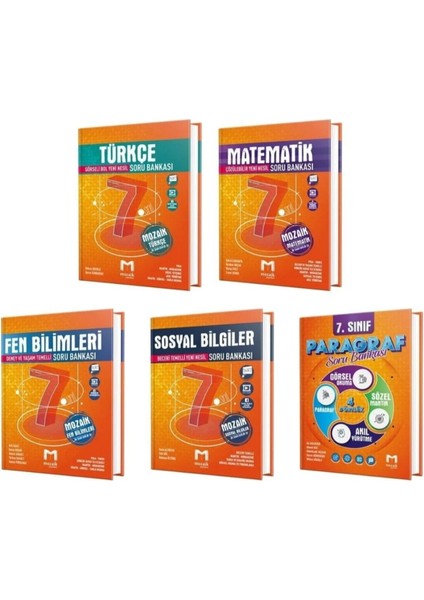 Mozaik 7. Sınıf Matematik Fen Türkçe Sosyal Bilgiler Paragraf Soru Bankası 5'li Set