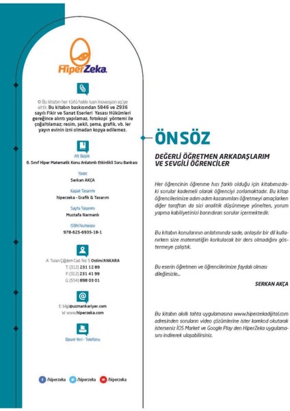 Hiper Zeka Yayınları 6.sınıf 2025 Matematik Konu Anlatımlı Soru Bankası fiyatları