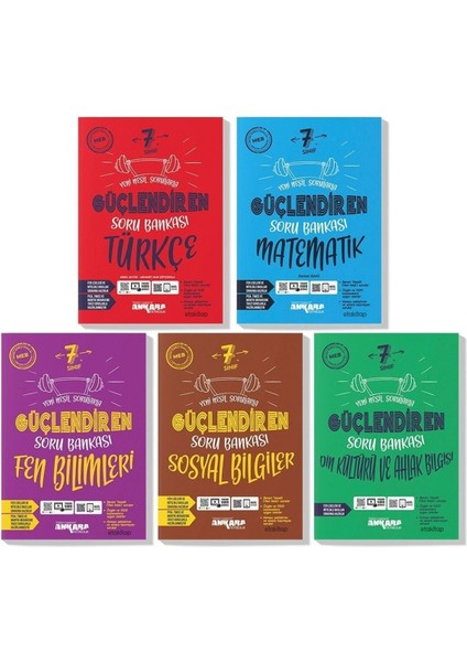 Ankara 7. Sınıf Türkçe Matematik Fen Sosyal Din Kültürü Güçlendiren Soru Bankası Seti 2023 (5 Kitap)
