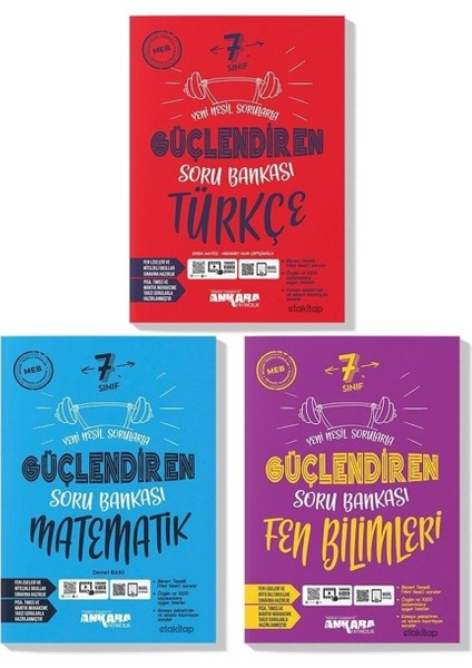 Ankara 7. Sınıf Türkçe Matematik Fen Güçlendiren Soru Bankası Seti 2023 (3 Kitap)