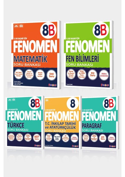 2025 Fenomen 8. Sınıf 5'lı B Set (Matematikb, Fenb, Türkçeb, Inkılap, Paragrafb)