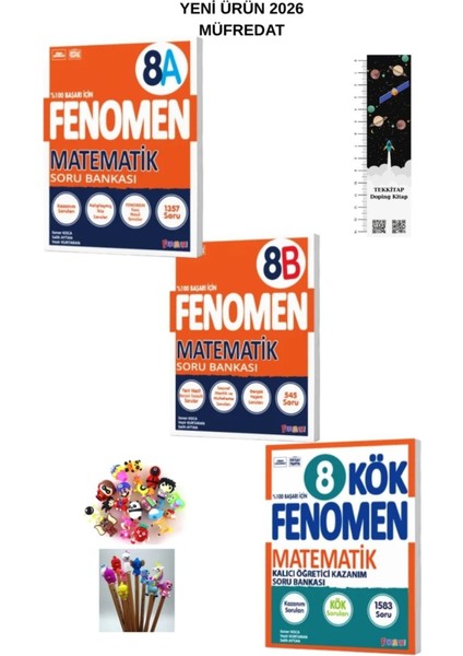 Fenomen 8. Sınıf A-B ve Kök Matematik Soru Bankası Seti (3 Kitap)(Uzay A.+Kalem B)Yeni 2026 Müfredat