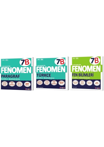 Fenomen Okul 2025 7. Sınıf Paragraf + Türkçe + Fen B Serisi Soru Seti 3 Kitap