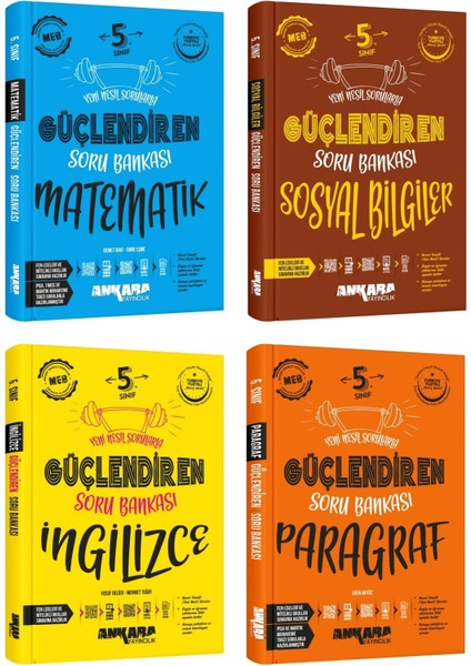 Ankara 2025 5. Sınıf Matematik + Sosyal + Ingilizce + Paragraf Güçlendiren Soru Seti 4 Kitap Güncel