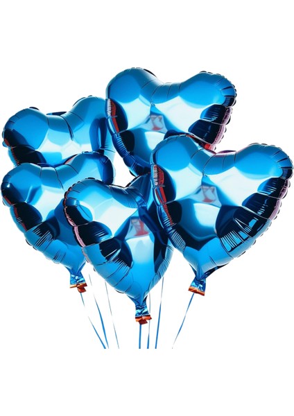 5 Adet 18 Inç 45 cm Kalp Folyo Balon Mavi