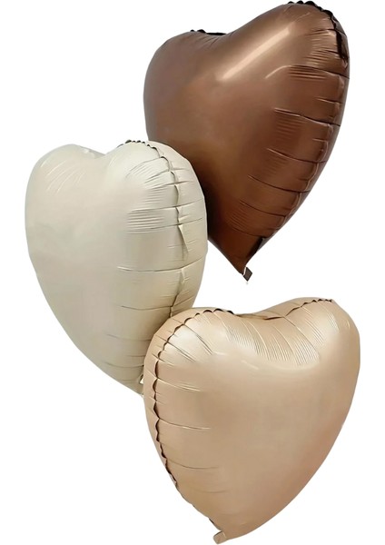 3 Adet 18 Inç 45 cm Retro Kalp Folyo Balon (Bej Krem Bakır)