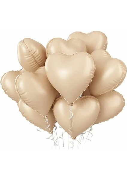 5 Adet 18 Inç 45 cm Retro Kalp Folyo Balon Bej