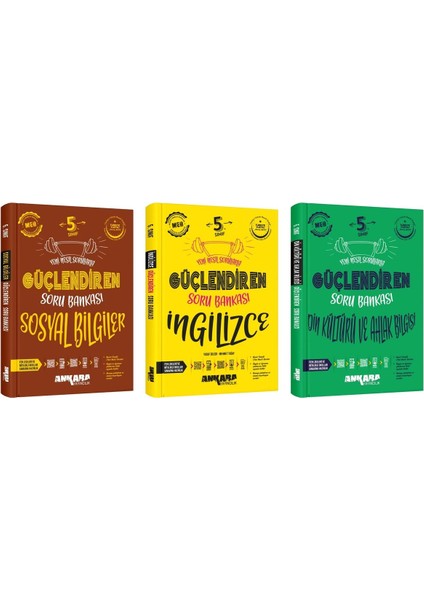Ankara 2025 5. Sınıf Sosyal + Ingilizce + Din Kültürü Güçlendiren Soru Bankası Seti 3 Kitap Güncel M