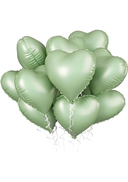 5 Adet 18 Inç 45 cm Retro Kalp Folyo Balon Soft Yeşil