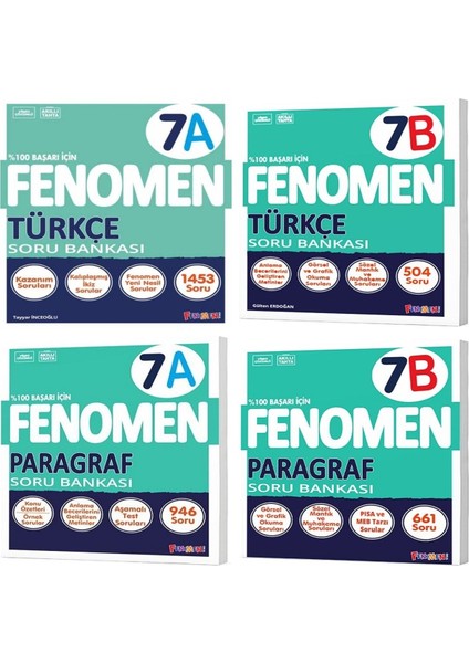 Fenomen Okul 2025 7. Sınıf Türkçe + Paragraf A + B Serisi Soru Seti 4 Kitap
