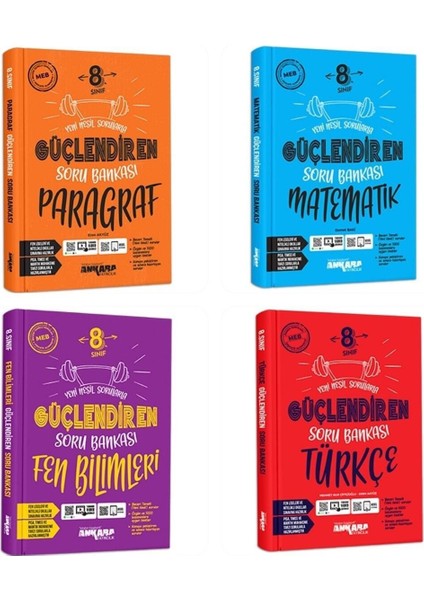 Ankara Yayınları 8. Sınıf Matematik Türkçe Fen Bilimleri Paragraf Güçlendiren Soru Bankası 4 Lü Set