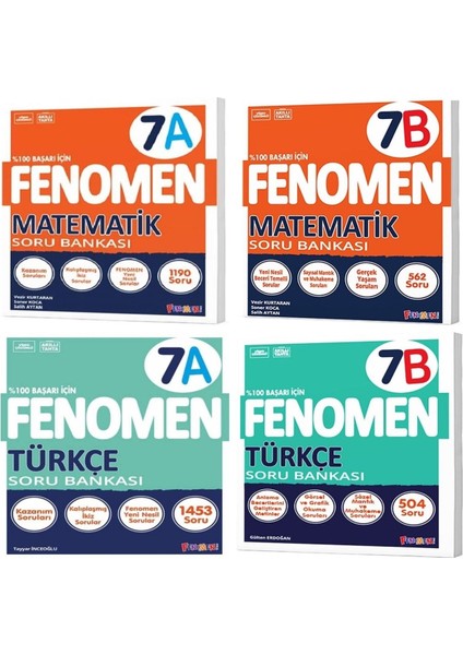 Fenomen Okul 2025 7. Sınıf Matematik + Türkçe A + B Serisi Soru Seti 4 Kitap