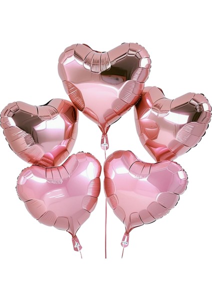 5 Adet 18 Inç 45 cm Kalp Folyo Balon Pembe