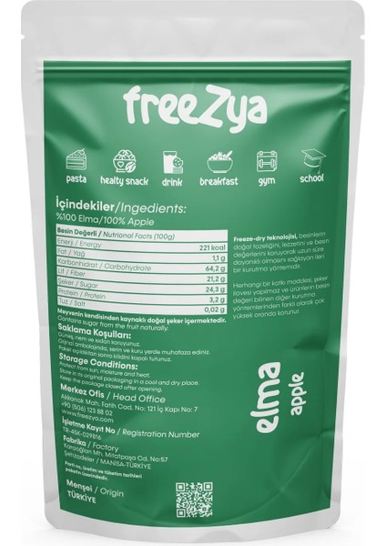 Freeze Dried Dondurularak Kurutulmuş Elma - 20 gr fiyatları