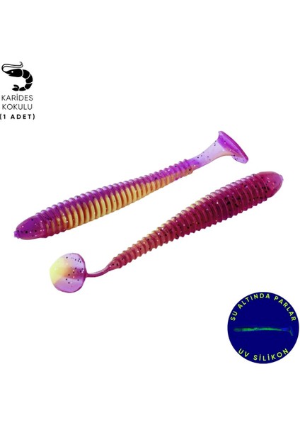 Silikon Kurt Yem - 4,2g 105MM - Turna/levrek Silikonu - 1 Adet - Mor/yeşil - Karides Kokulu