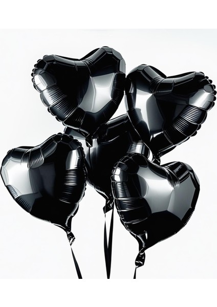5 Adet 18 Inç 45 cm Kalp Folyo Balon Siyah