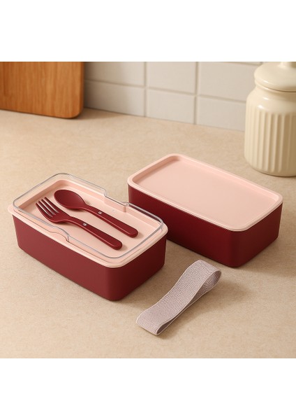 Beslenme Kabı 2 Katlı Ayarlanabilir Çatal Kaşıklı Yemek Saklama Kabı Mürdüm
