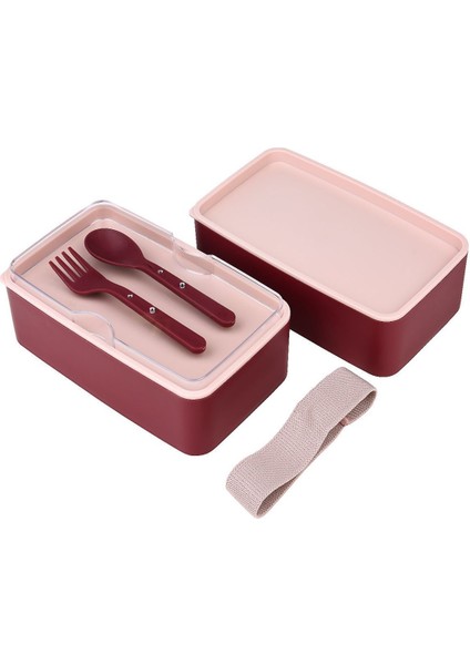 Beslenme Kabı 2 Katlı Ayarlanabilir Çatal Kaşıklı Yemek Saklama Kabı Mürdüm indirimleri