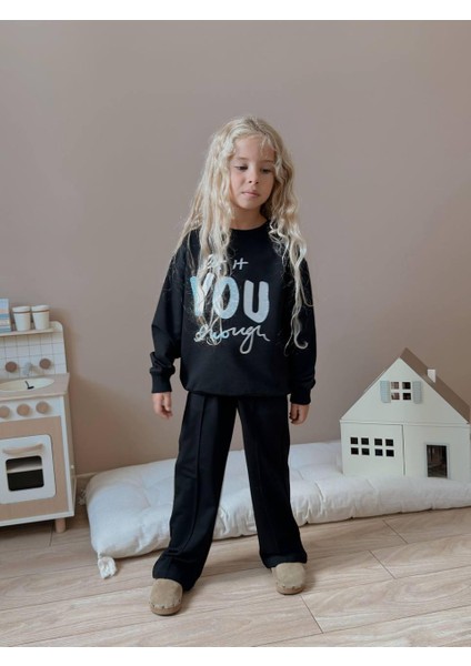 Simli Baskılı Uzun Kollu Kız Çocuk Alt Üst Takım