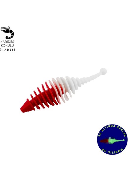 Silikon Kurt Yem - 3g 65MM - Fishack Wormix - 1 Adet - Kırmızı/beyaz - Karides Kokulu