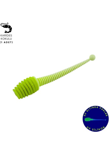 Silikon Kurt Yem - 2,1g 70MM - Fishack Wormix - 1 Adet - Yeşil/beyaz - Karides Kokulu