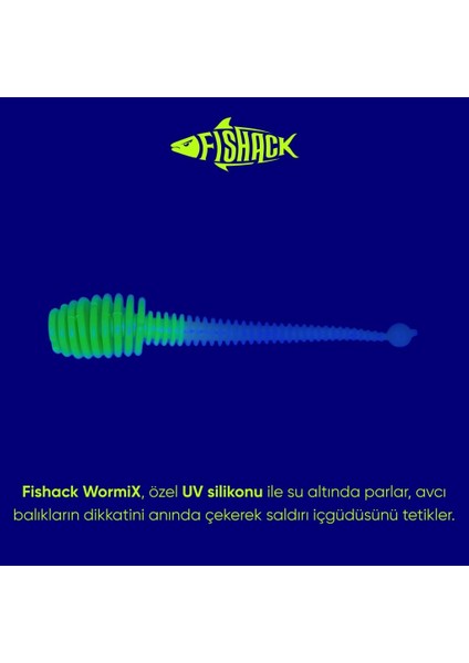 Silikon Kurt Yem - 2,1g 70MM - Fishack Wormix - 1 Adet - Yeşil/beyaz - Karides Kokulu fiyatları
