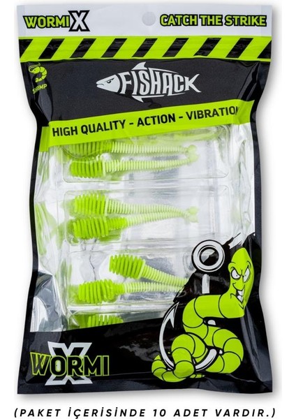 Silikon Kurt Yem - 2,1g 70MM - Fishack Wormix - 1 Adet - Yeşil/beyaz - Karides Kokulu indirimleri