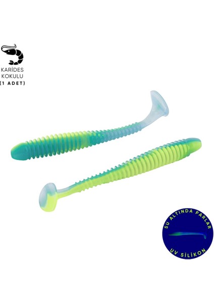 Silikon Kurt Yem - 4,2g 105MM - Turna/levrek Silikonu - 1 Adet - Mavi/yeşil - Karides Kokulu