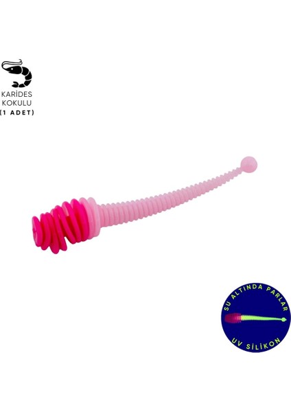 Silikon Kurt Yem - 2,1g 70MM - Fishack Wormix - 1 Adet - Pembe/beyaz - Karides Kokulu