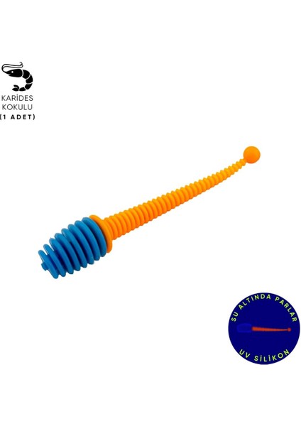 Silikon Kurt Yem - 2,1g 70MM - Fishack Wormix - 1 Adet - Mavi/turuncu - Karides Kokulu