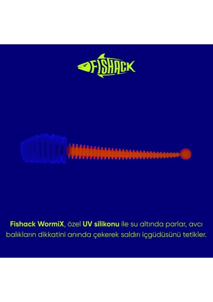 Silikon Kurt Yem - 2,1g 70MM - Fishack Wormix - 1 Adet - Mavi/turuncu - Karides Kokulu fiyatları